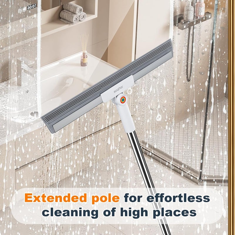 Joybos Rubber Squeegee Broom for Floor,Upgrade 62" Long Handle Window Squeegee, 2 Cleaning Cloths, Silicone Pet Hair Remover,Magic Squeegee Broom Removes Water Spots, Stains, Grease, and Glass Surfaces. - Image 4